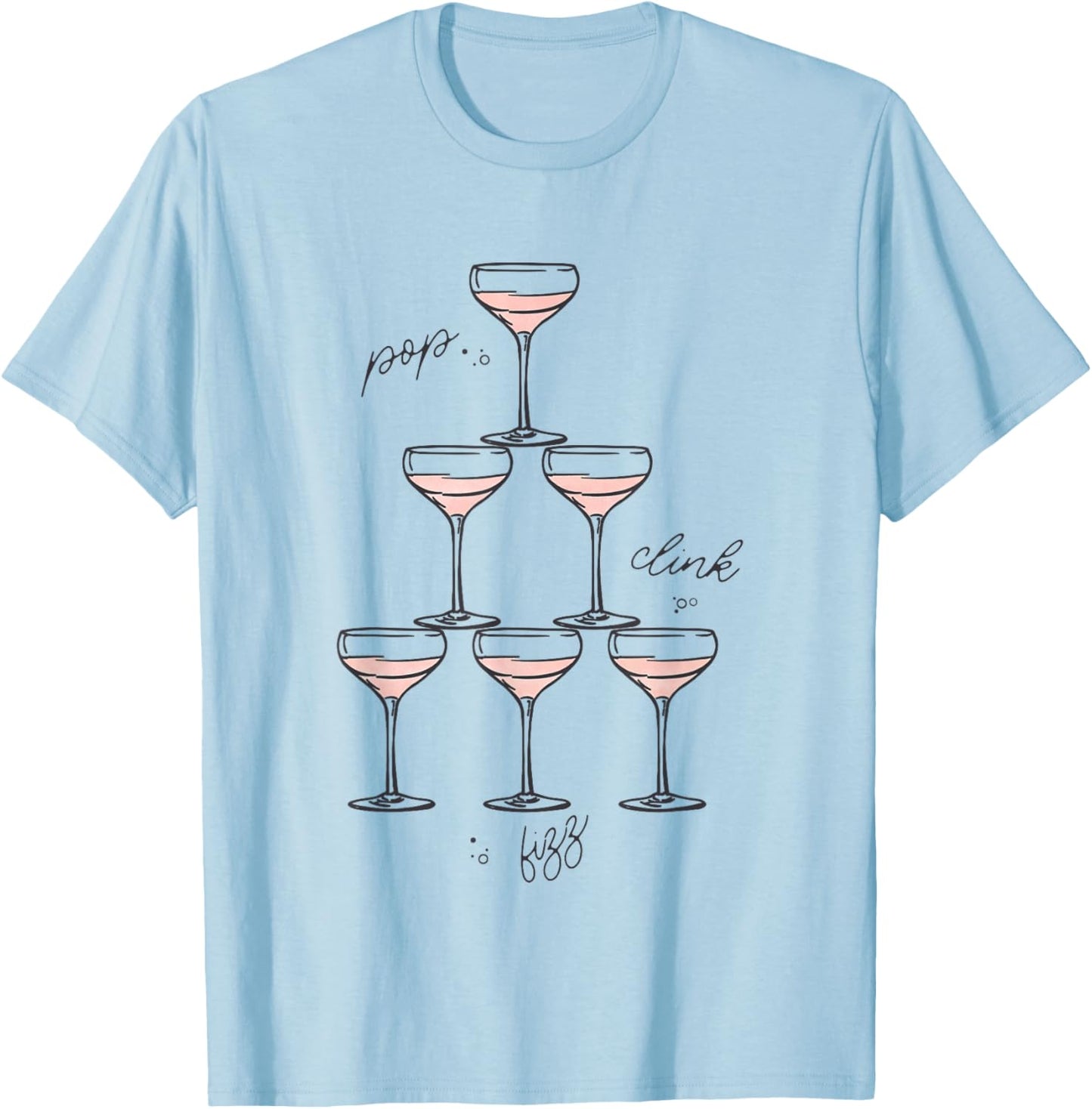 Pop Clink Fizz Champagne Tower Vintage Portrait T-Shirt - T-Shirt | Light Blue