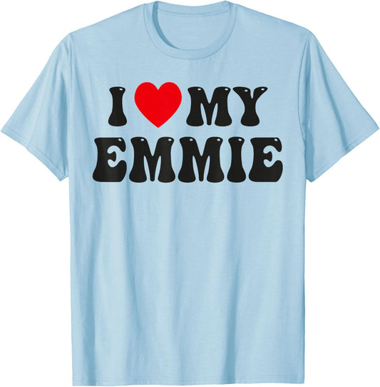 I Love My Emmie Funny Valentine Red Heart Love Women Emmie T-Shirt - T-Shirt | Light Blue