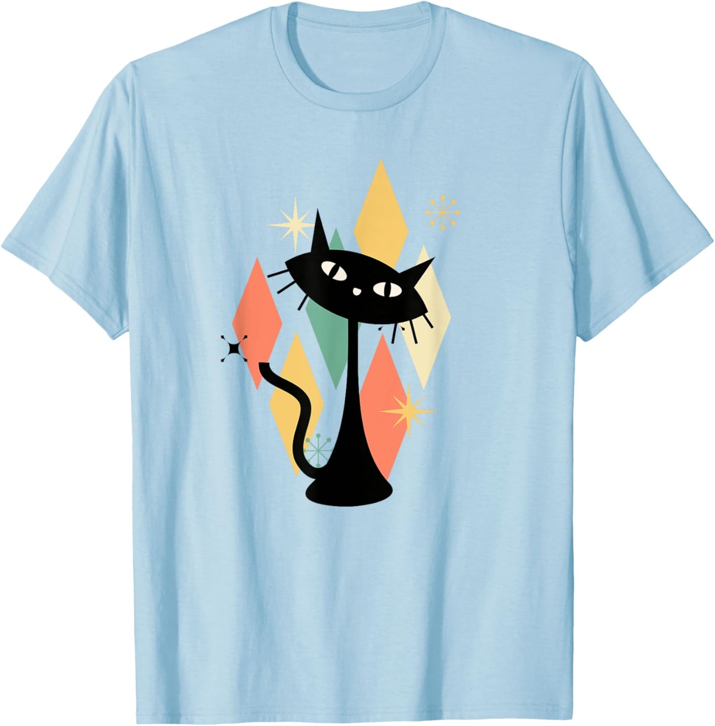 Colorful Retro Cat Midcentury Atomic Age Modern Mid Century Women Kids T-Shirt - T-Shirt | Light Blue