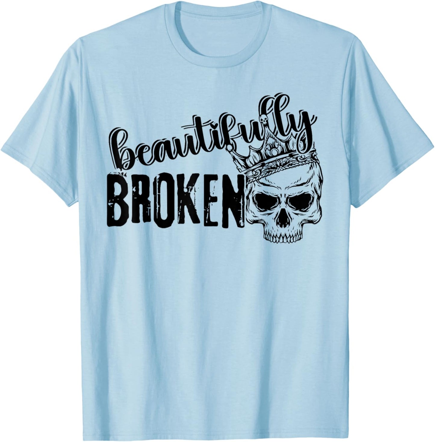 Beautifully Broken Skull T-Shirt - T-Shirt | Light Blue