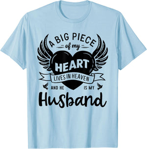 My Heart Lives In Heaven He Is My Husband Guardian Angel T-Shirt - T-Shirt | Light Blue