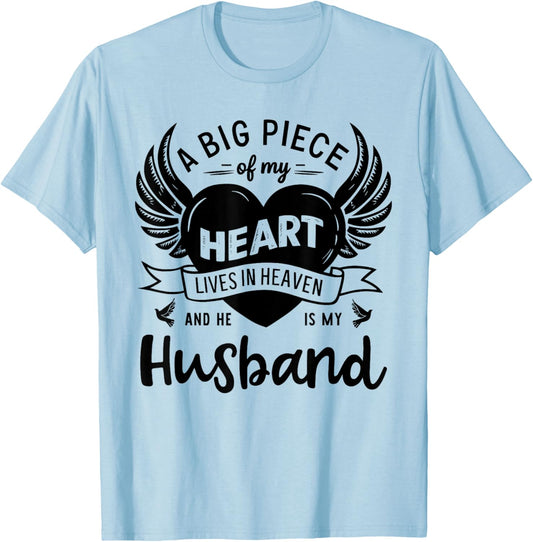 My Heart Lives In Heaven He Is My Husband Guardian Angel T-Shirt - T-Shirt | Light Blue
