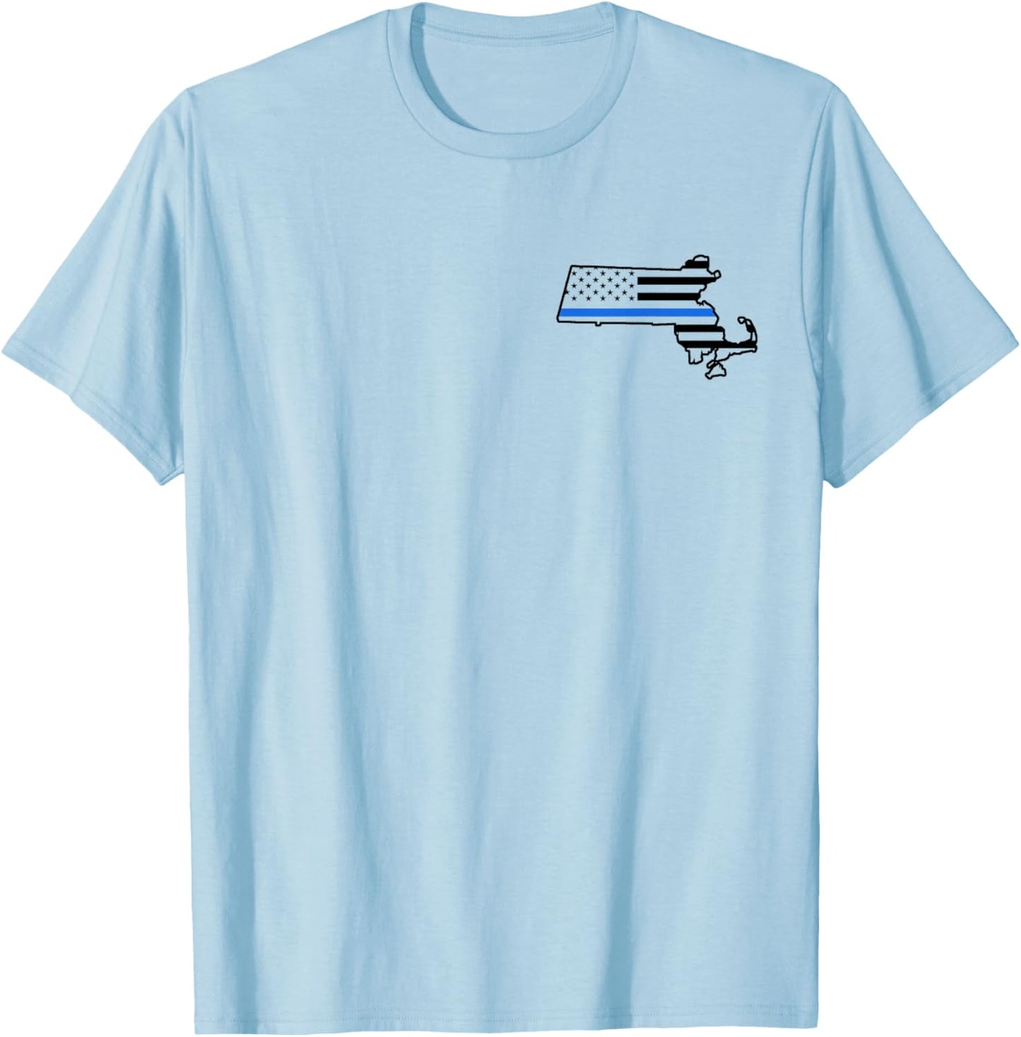 Massachusetts US Thin Blue Line Flag Police State Trooper T-Shirt - T-Shirt | Light Blue