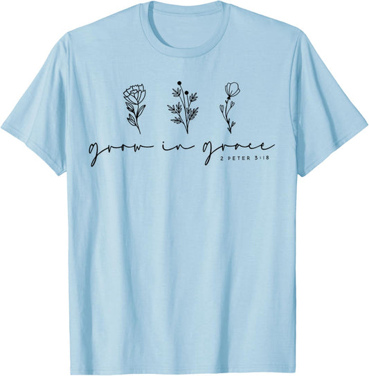 Grow In Grace Christian Wildflowers T-Shirt - T-Shirt | Light Blue