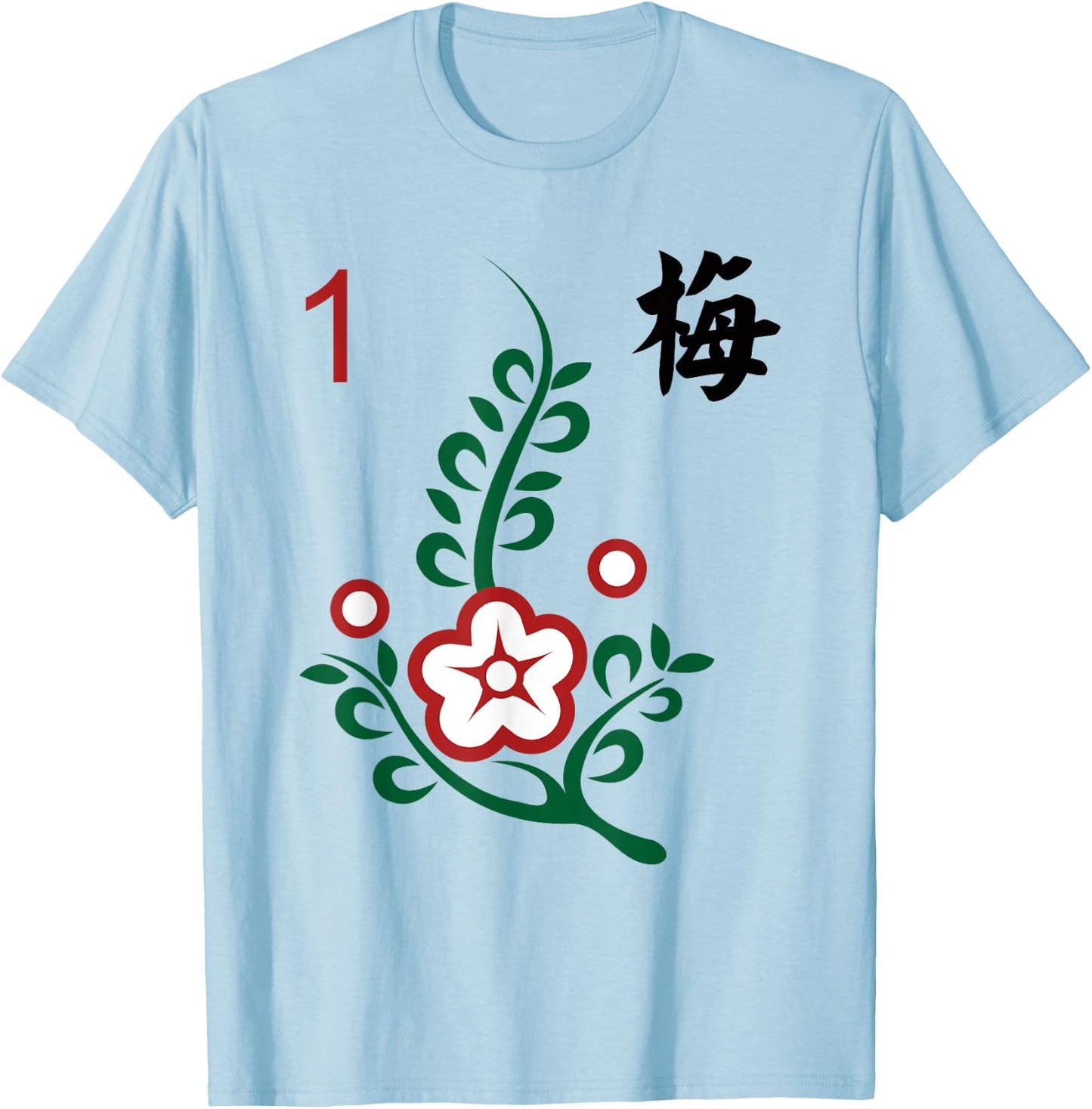 Chinese Mahjong Mah Jong Game Tiles Character Flower One T-Shirt - T-Shirt | Light Blue