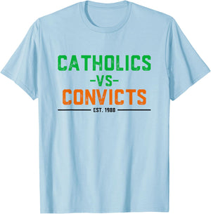 Catholics vs Convicts 1988 Vintage Classic Football T-Shirt - T-Shirt | Light Blue