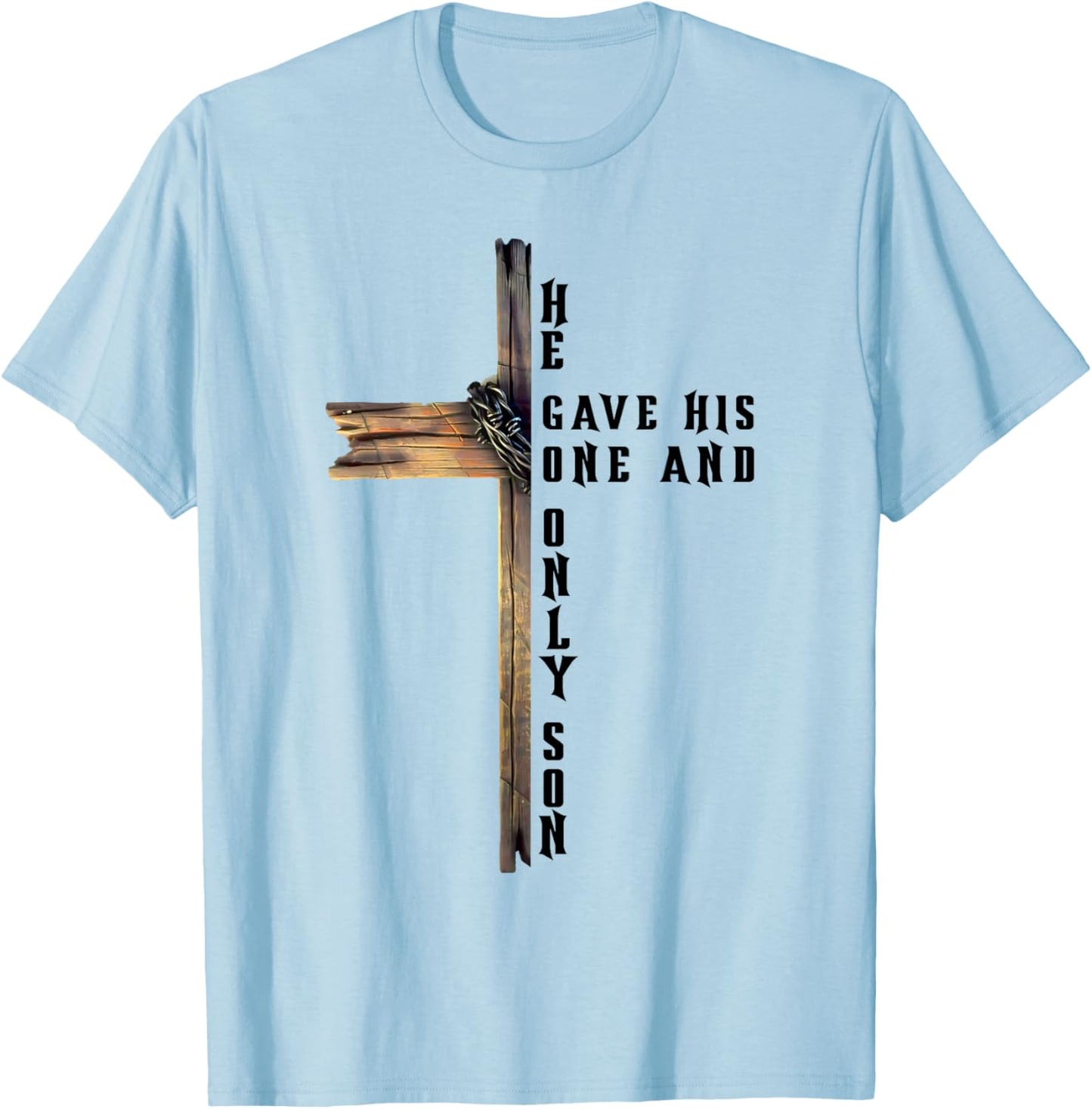 Christian Cross Bible John 3:16 Reflection T-Shirt - T-Shirt | Light Blue