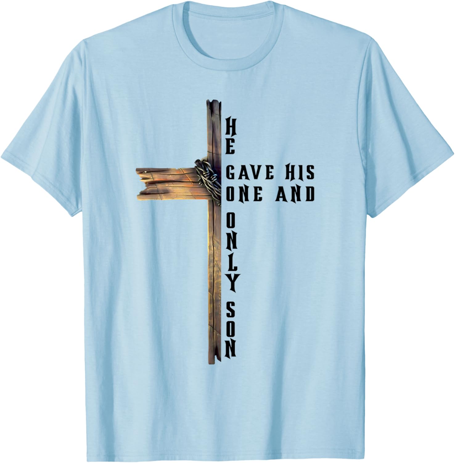Christian Cross Bible John 3:16 Reflection T-Shirt - T-Shirt | Light Blue