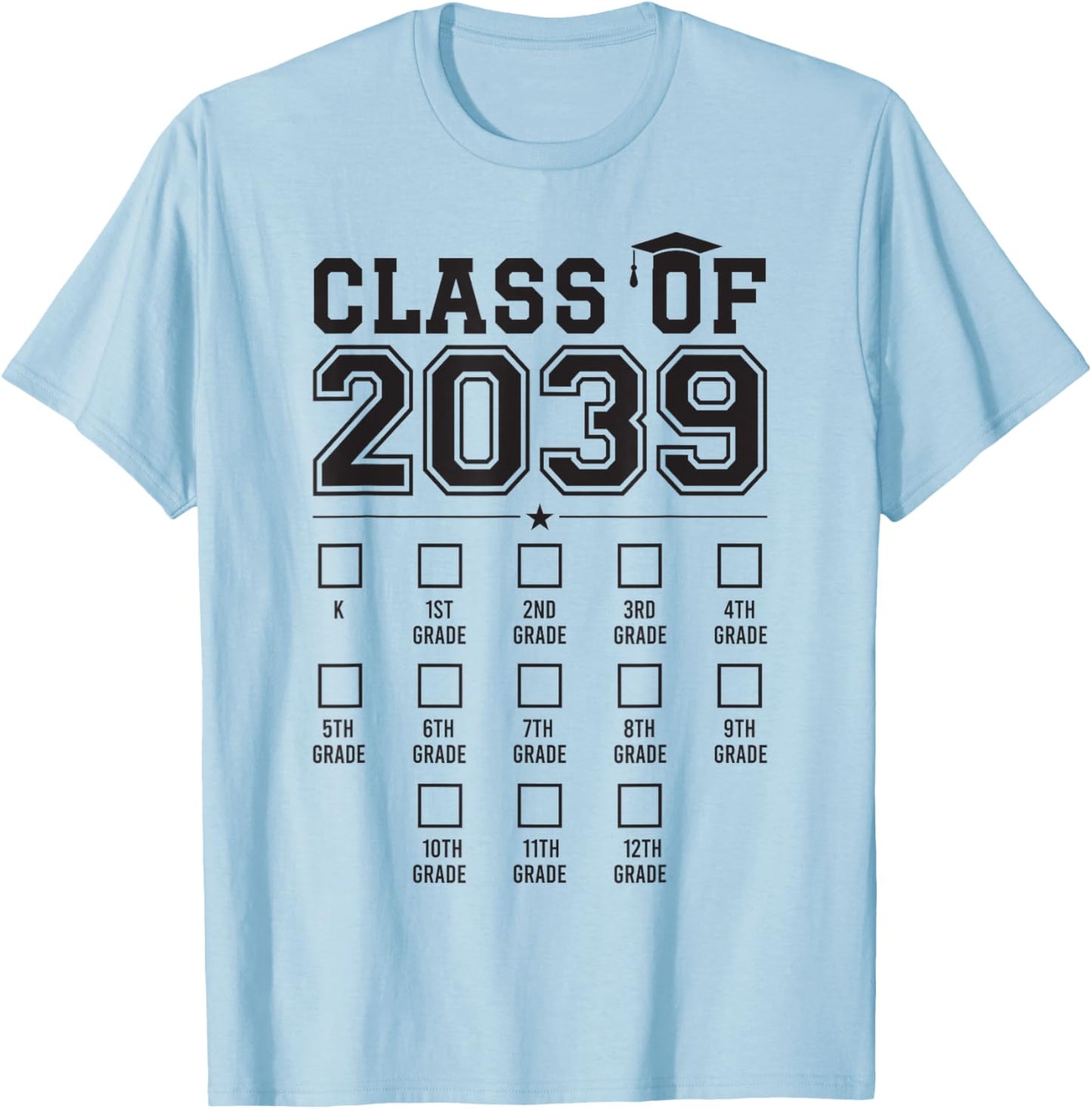 Class of 2039 Grow With Me First Day of School Check Mark T-Shirt - T-Shirt | Light Blue