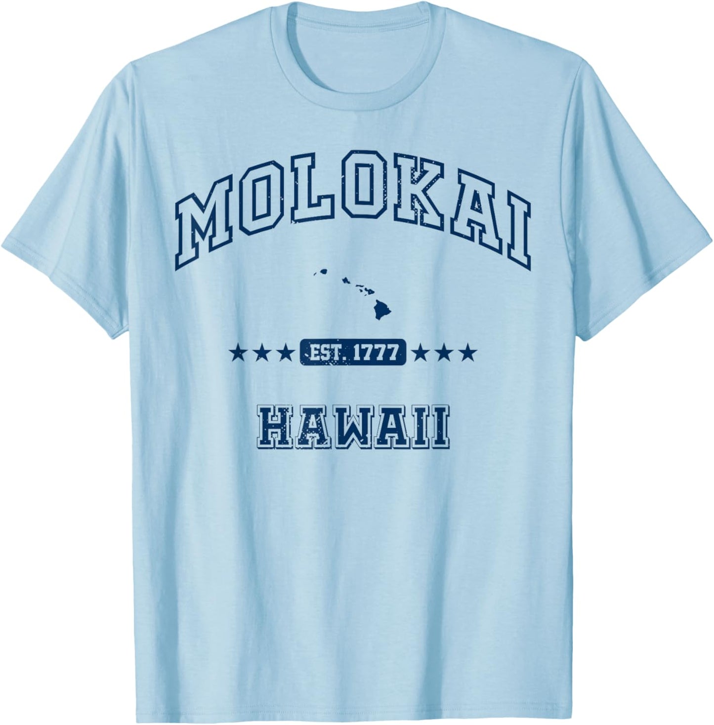Molokai Hawaii HI Vintage Athletic Navy T-Shirt - T-Shirt | Light Blue