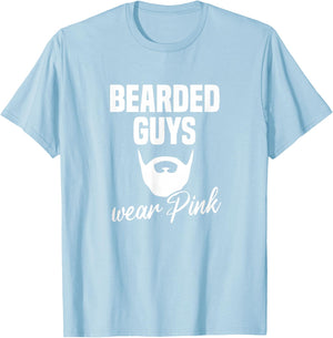 Bearded Guys Wear Pink Breast Cancer Awareness T-Shirt - T-Shirt | Light Blue