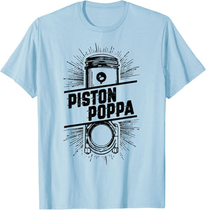 Piston Poppa - Vintage Car Lover Dad Grandpa Gift T-Shirt - T-Shirt | Light Blue