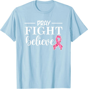 Breast Cancer Awareness Squad Pink Ribbon Pray Fight Believe T-Shirt - T-Shirt | Light Blue