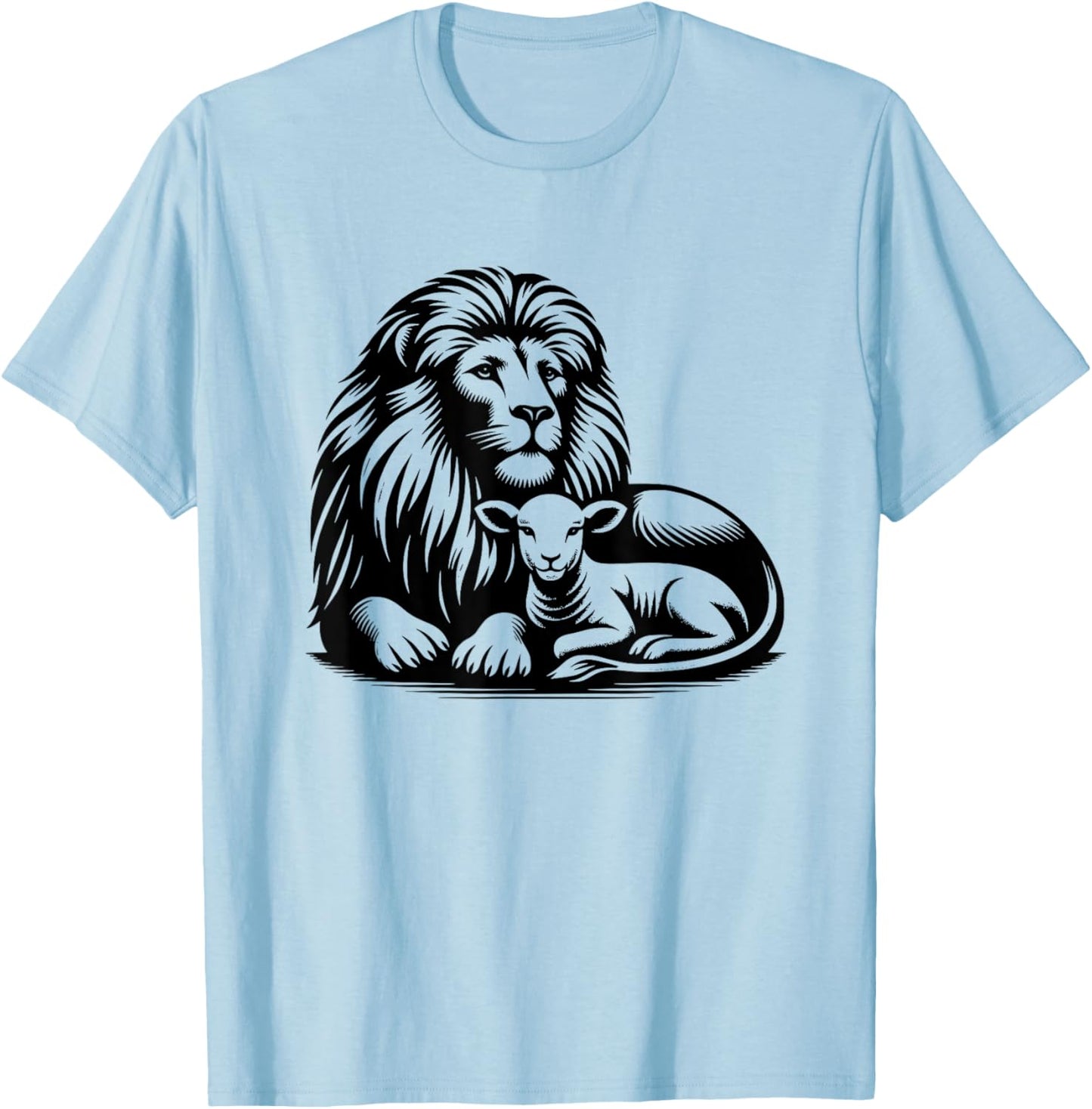 Lion and Lamb Black Design Christian Men Women T-Shirt - T-Shirt | Light Blue