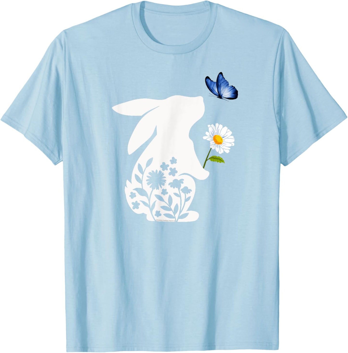 Sweet Bunny Rabbit Holding Daisy with Butterfly Easter T-Shirt - T-Shirt | Light Blue
