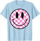 White Shirt Hot Pink Happy Face Smile Face Trendy Smiling T-Shirt - T-Shirt | Light Blue