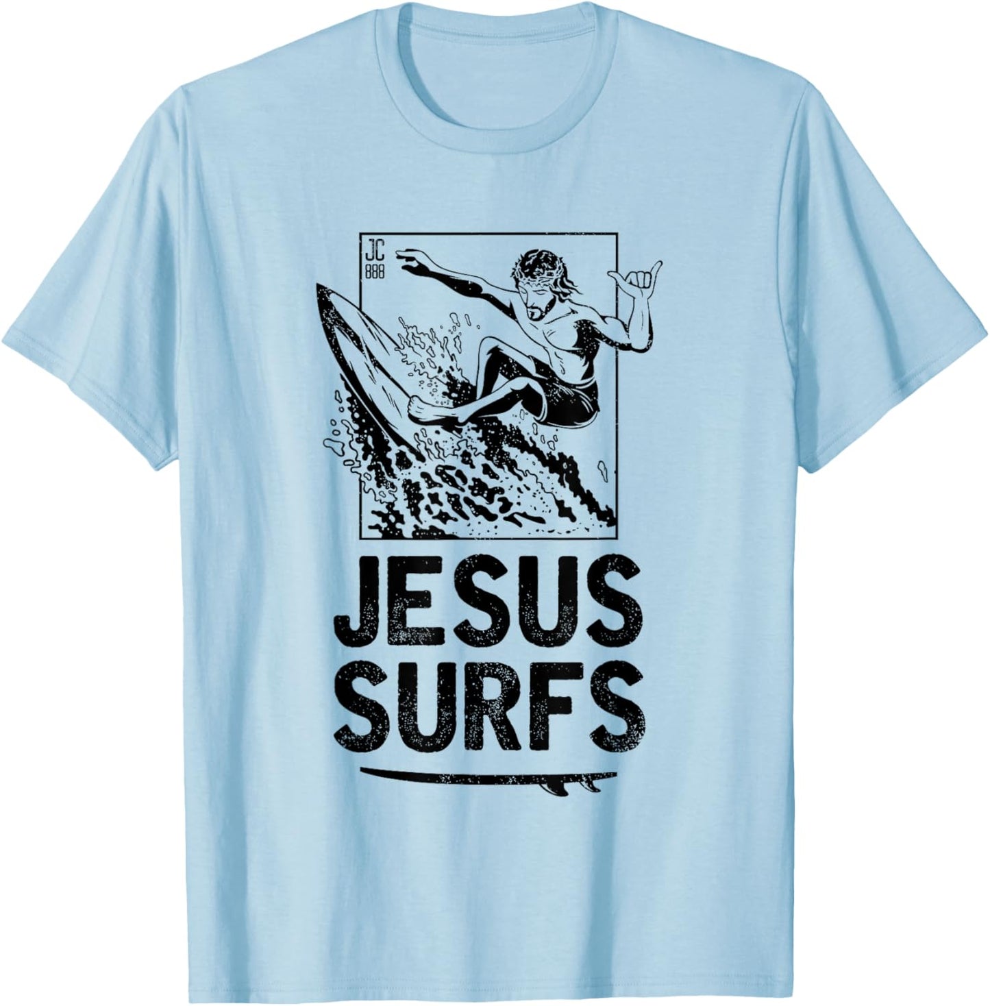 Jesus Surfs Funny Jesus Christian Surfer T-Shirt - T-Shirt | Light Blue