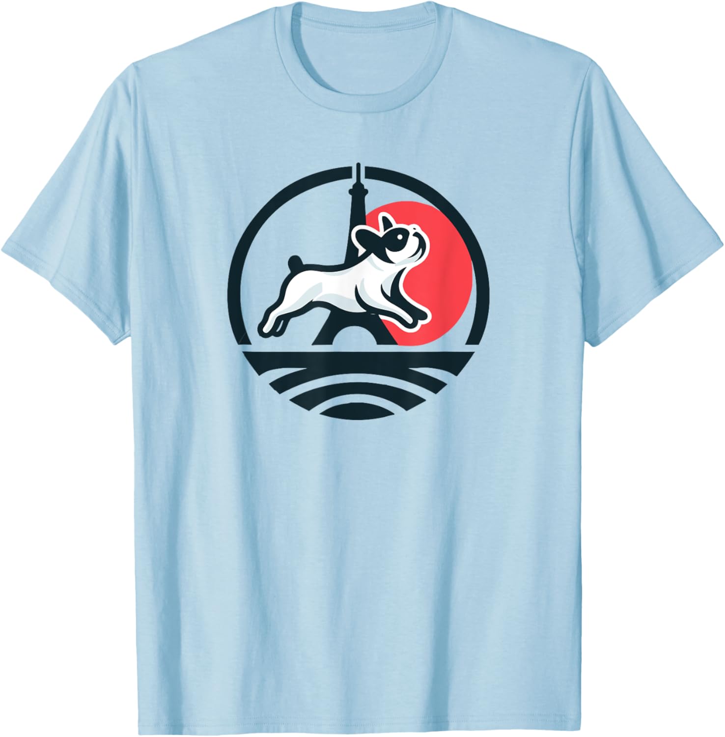 French Bulldog Frenchie Dog Sunset Paris France Men Women Kids T-Shirt - T-Shirt | Light Blue