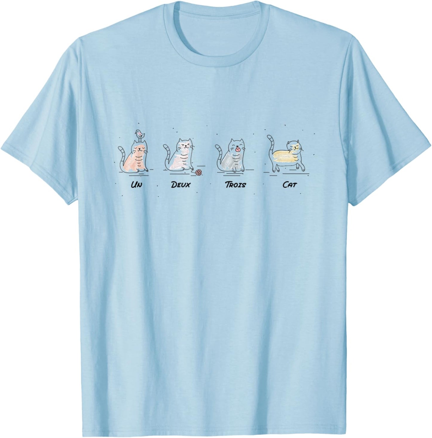 Un Deux Trois Cat Cute Funny French Pun Counting Men Women Girls Kids T-Shirt - T-Shirt | Light Blue