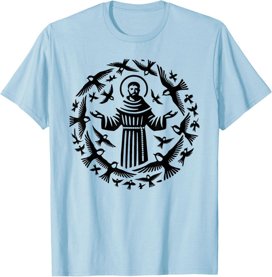 St Francis of Assisi Patron Saint of Animals Birds T-Shirt - T-Shirt | Light Blue