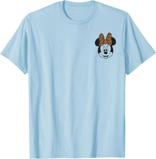 Disney Minnie Mouse Leppard Print Bow Minnie Pocket Logo T-Shirt - T-Shirt | Light Blue
