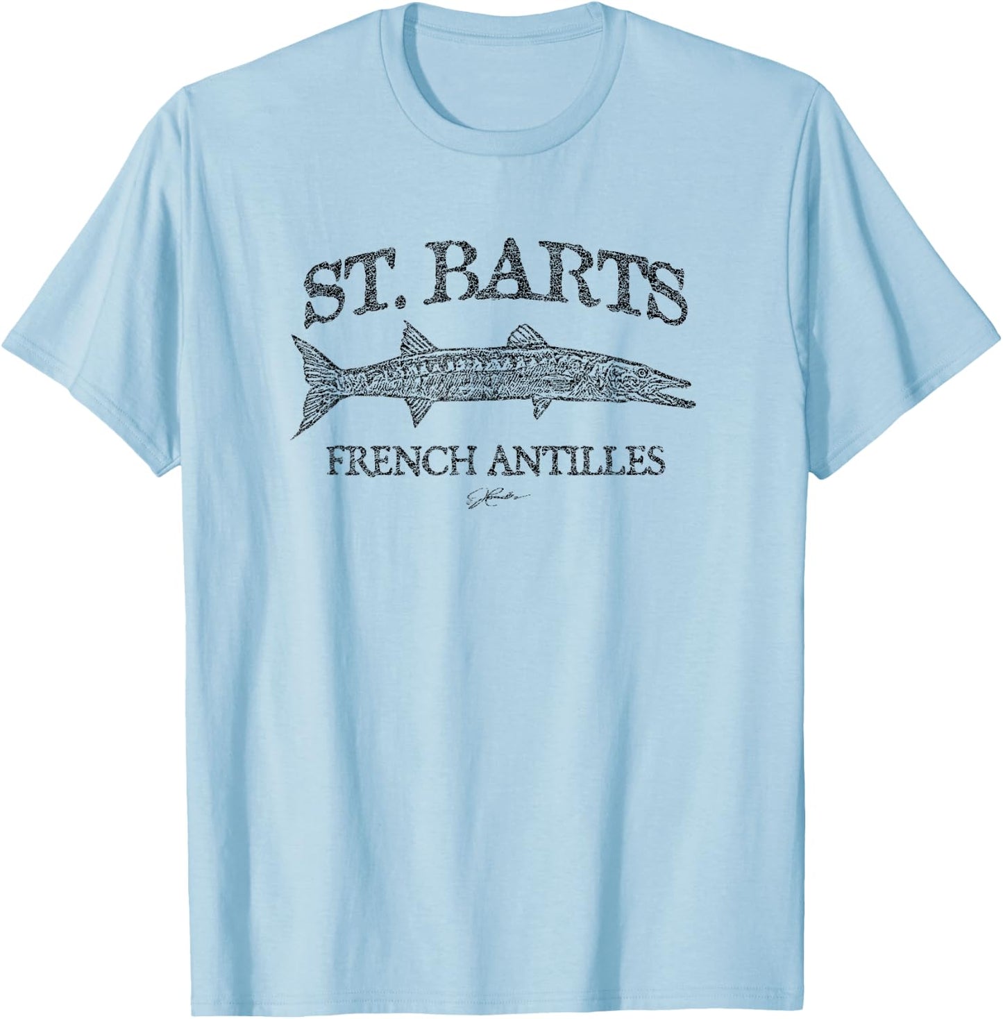 JCombs: St. Barts, French Antilles, Barracuda (Distressed) T-Shirt - T-Shirt | Light Blue