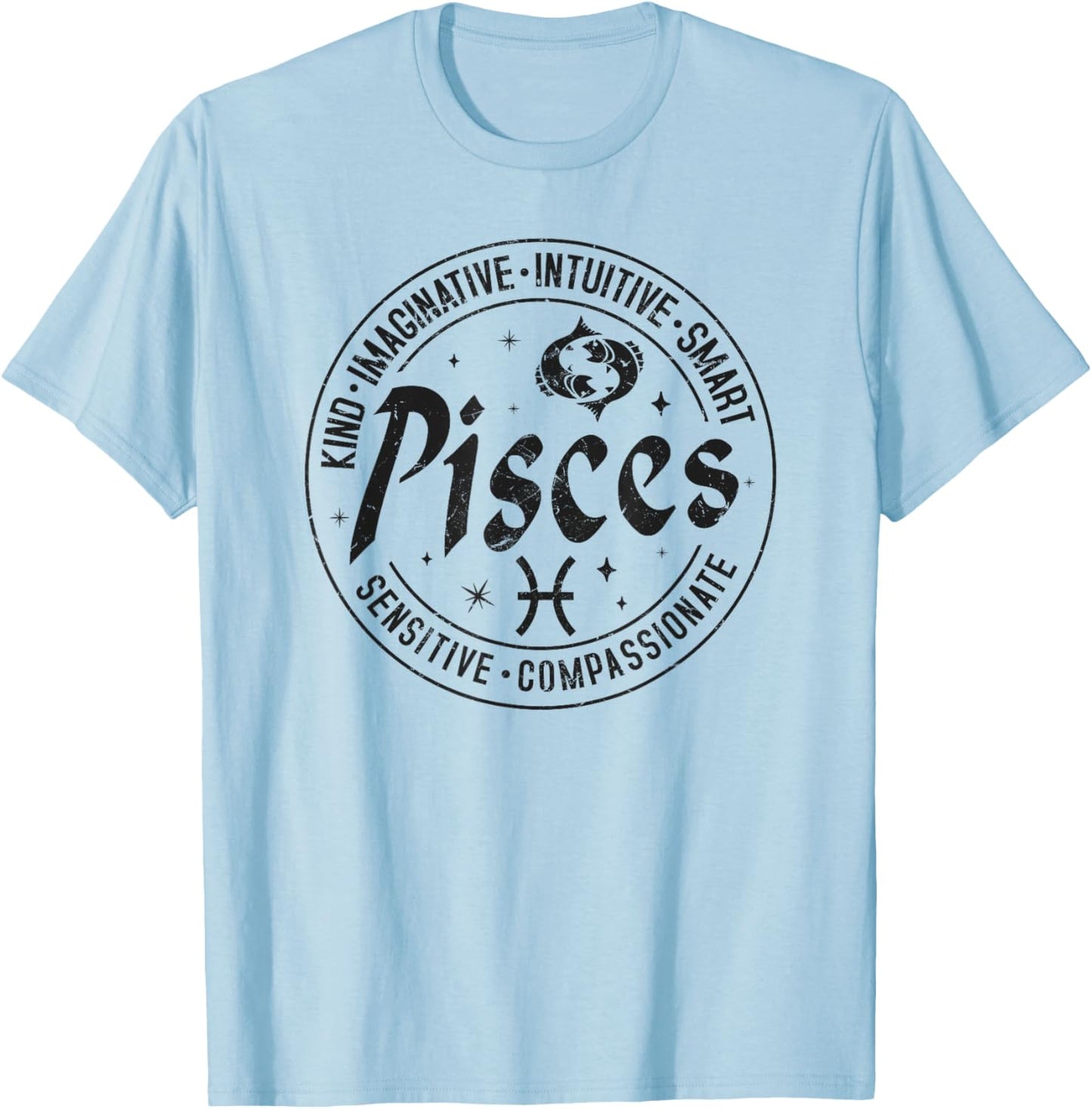 Pisces Virtues Vintage Style Zodiac Design, Pisces T-Shirt - T-Shirt | Light Blue