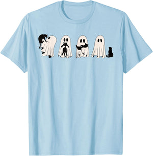 Funny Ghost Black Cat Spooky Season Trick Or Treat Halloween T-Shirt - T-Shirt | Light Blue