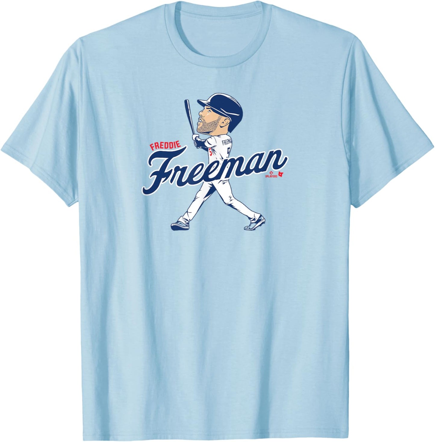 Freddie Freeman: Caricature - Los Angeles Baseball T-Shirt - T-Shirt | Light Blue