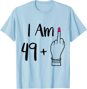 funny I Am 49 Plus 1 Middle Finger For A 50th women 50 old T-Shirt - T-Shirt | Light Blue