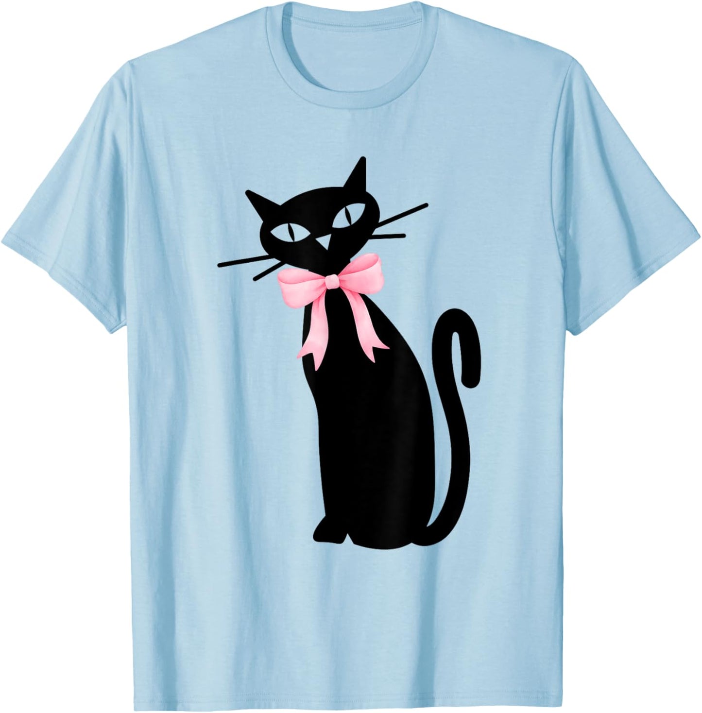 Atomic Cat Black With Pink Bow MCM Retro Kitty Men Women Kids T-Shirt - T-Shirt | Light Blue