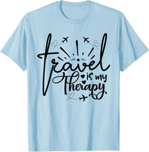 Travel Is My Therapy Statement Adventure Lovers Wanderlust T-Shirt - T-Shirt | Light Blue