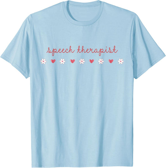 Speech Therapist Valentines Day Daisy SLP Therapy Hearts T-Shirt - T-Shirt | Light Blue