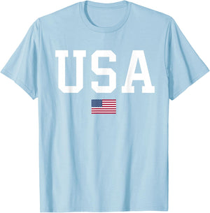 USA Women Men Kids American Flag Patriotic 4th of July T-Shirt - T-Shirt | Light Blue