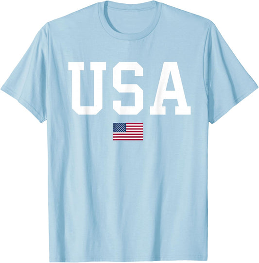 USA Women Men Kids American Flag Patriotic 4th of July T-Shirt - T-Shirt | Light Blue