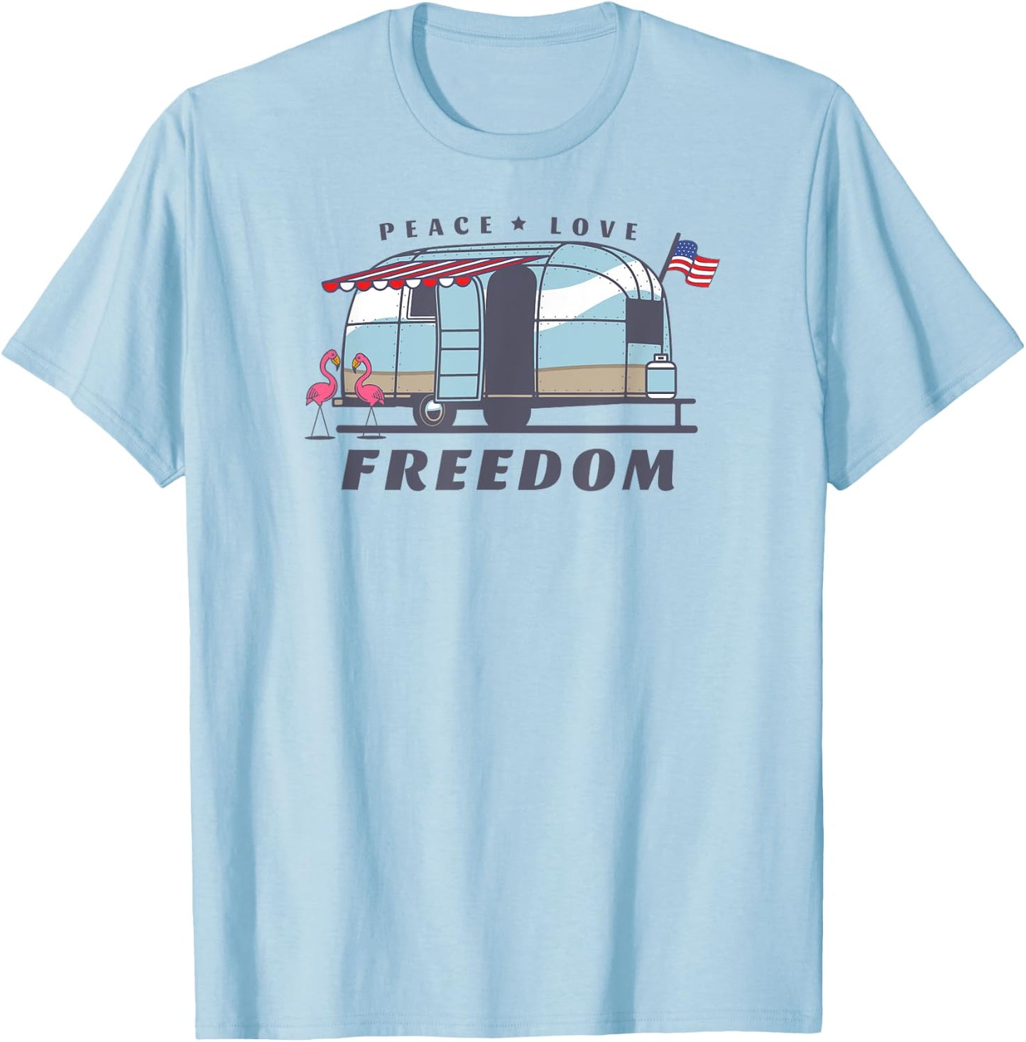 Peace Love Freedom 4th of July Avion Airstream Retro Trailer Women Men T-Shirt - T-Shirt | Light Blue