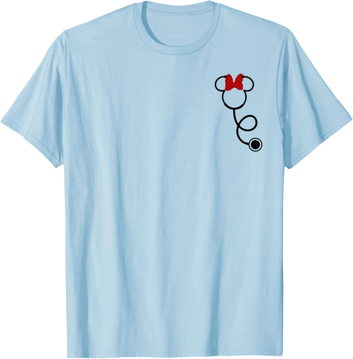 Disney Minnie Mouse Minnie Face Stethoscope Pocket Logo T-Shirt - T-Shirt | Light Blue
