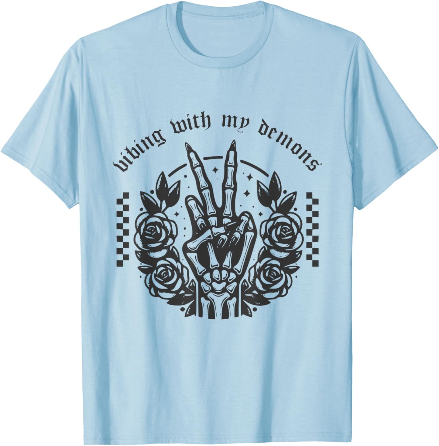 Vibing With My Demons Shirt Funny Witchy Gothic Halloween T-Shirt - T-Shirt | Light Blue