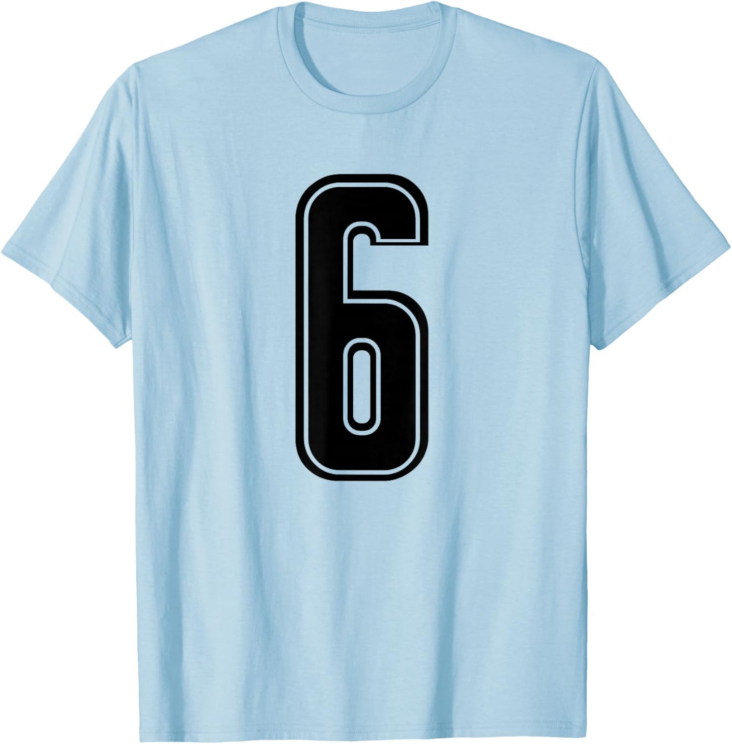 Black Sports Team Number #6 T-Shirt - T-Shirt | Light Blue