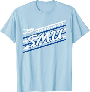 SMU Mustangs Retro Performer Red Officially Licensed T-Shirt - T-Shirt | Light Blue