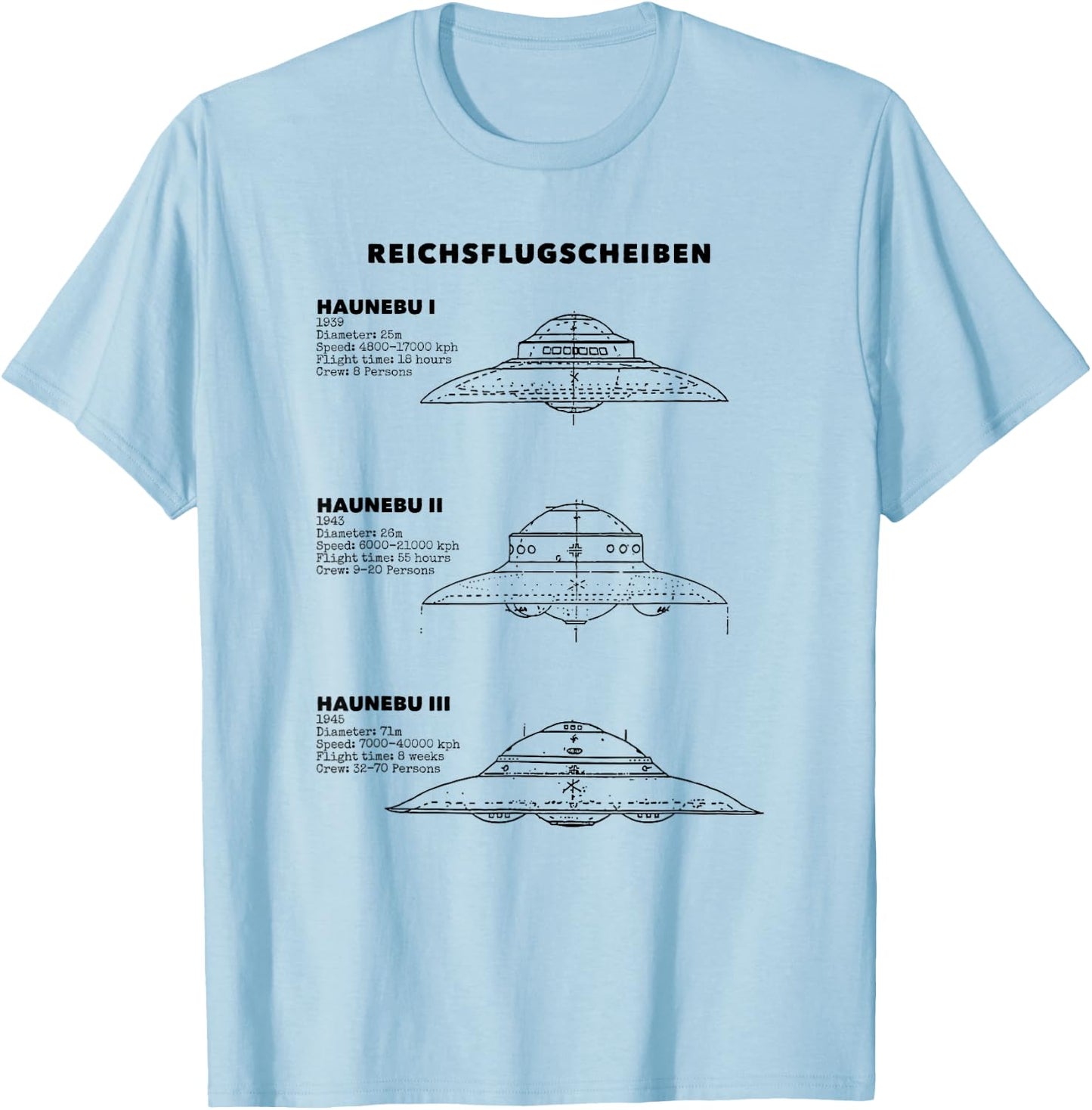 Vintage German WW2 UFO Top Secret Area 51 Alien UAP Graphic T-Shirt - T-Shirt | Light Blue