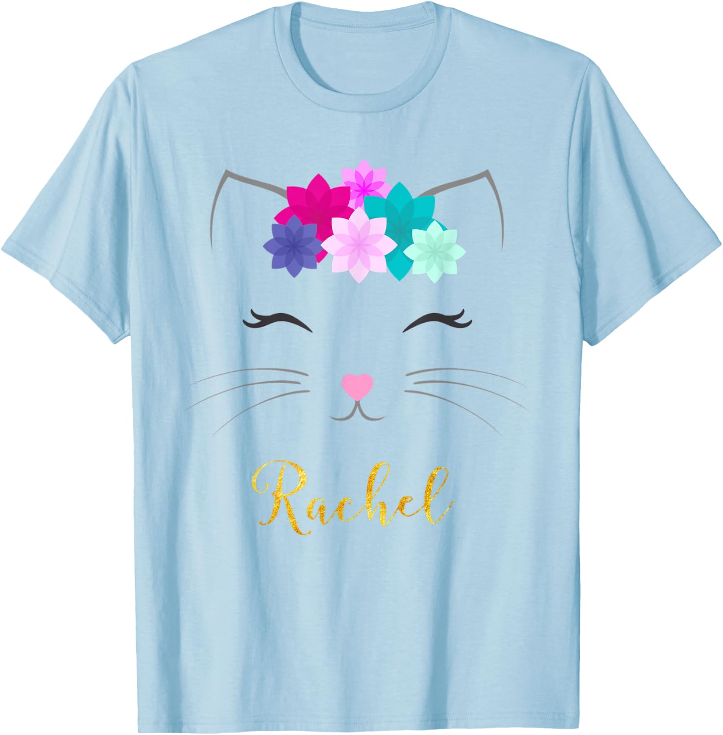 Rachel Name Gift Personalized Kitty Cat T-Shirt - T-Shirt | Light Blue