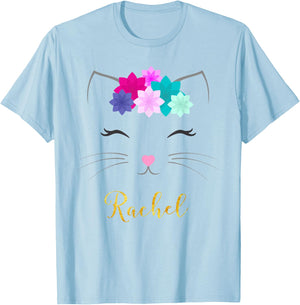 Rachel Name Gift Personalized Kitty Cat T-Shirt - T-Shirt | Light Blue