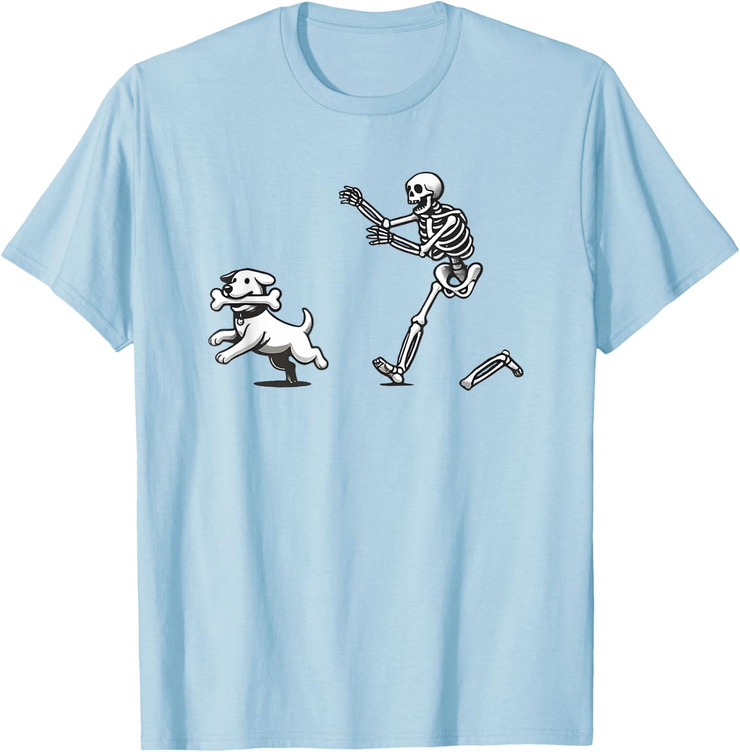 Halloween Dog, Funny Skeleton, Skeleton Chasing Dog Women T-Shirt - T-Shirt | Light Blue