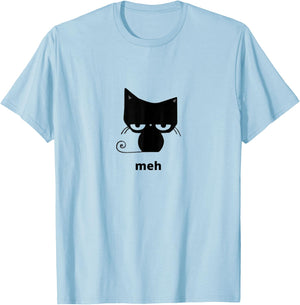 Meh Black Cat Funny T-Shirt - T-Shirt | Light Blue