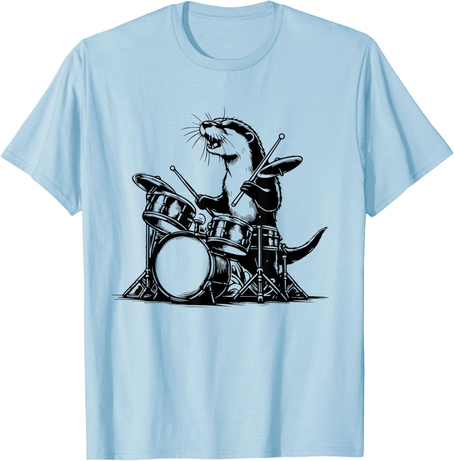 Otter Drummer Rock Retro Drummer Sea Otter Playing Drums T-Shirt - T-Shirt | Light Blue