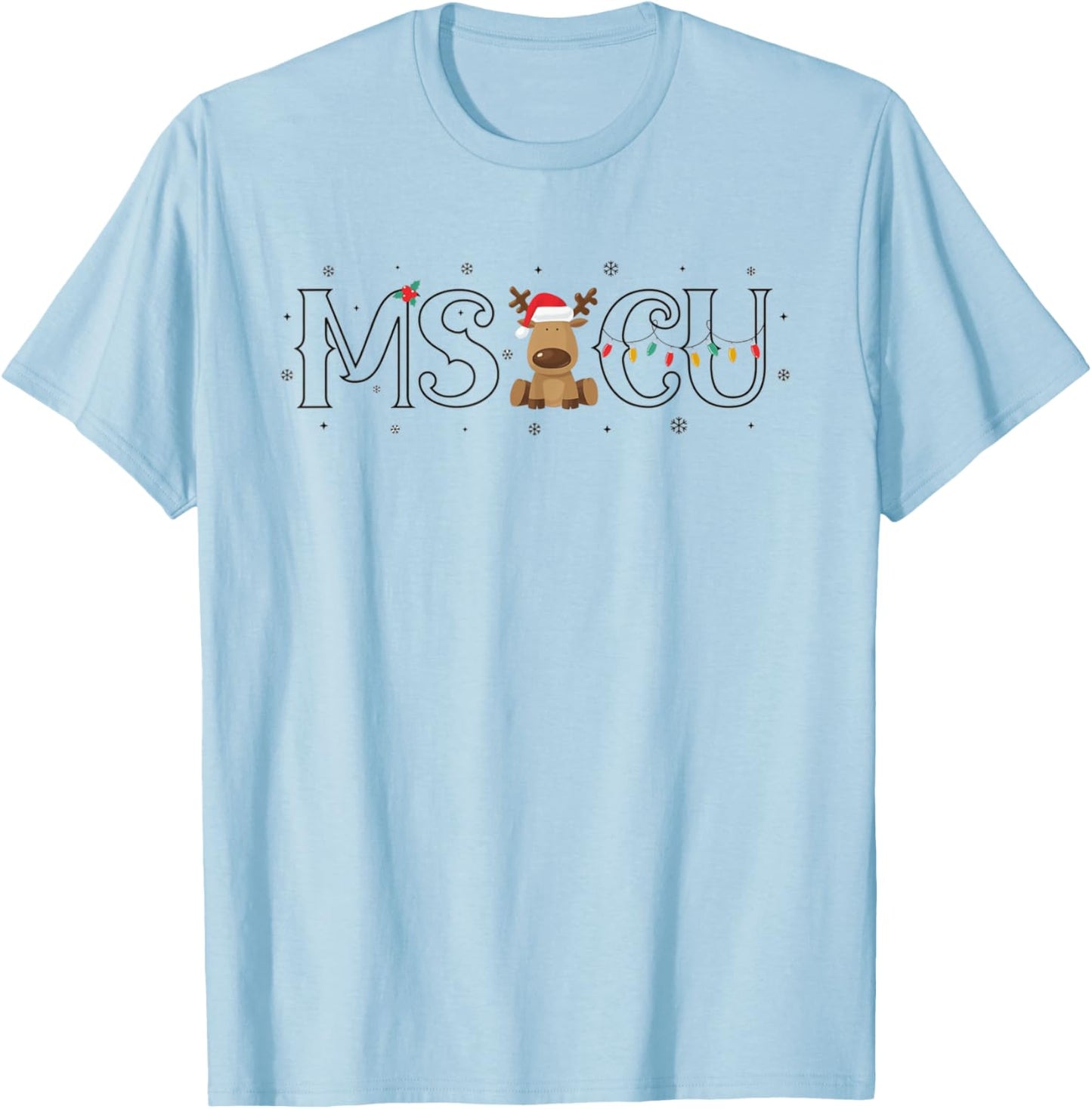 MSICU Nurse Reindeer Christmas Medical Surgical ICU Nurse T-Shirt - T-Shirt | Light Blue