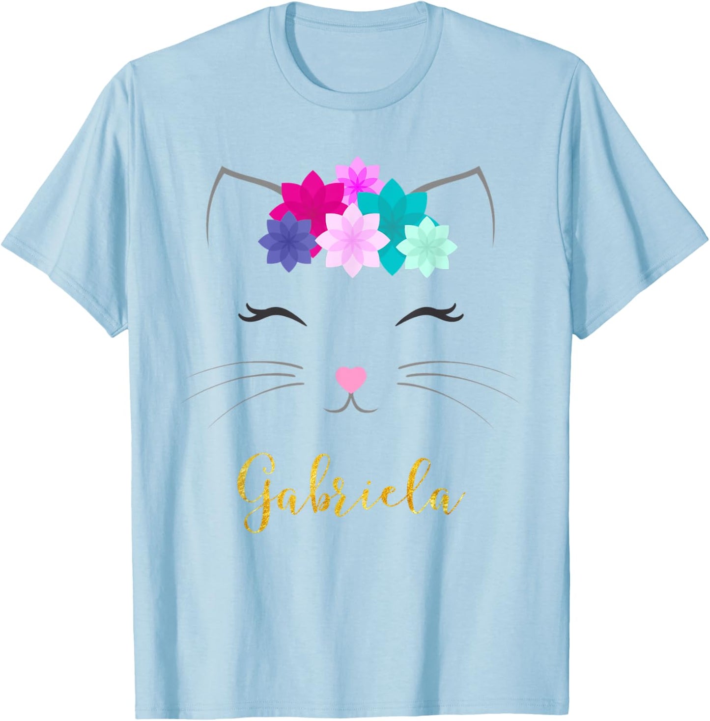 Gabriela Name Gift Personalized Kitty Cat T-Shirt - T-Shirt | Light Blue
