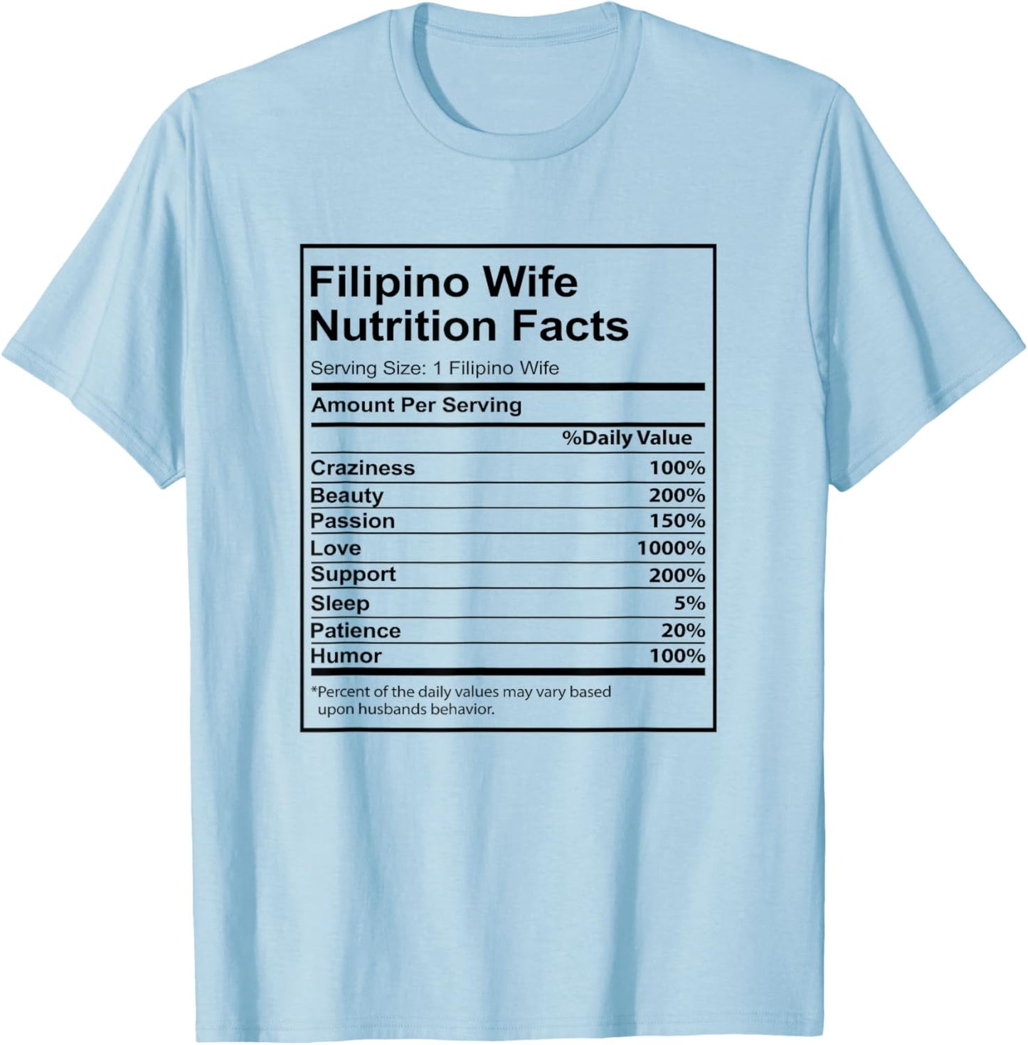 Filipino Wife Nutrition Facts Funny for Filipino Women T-Shirt - T-Shirt | Light Blue