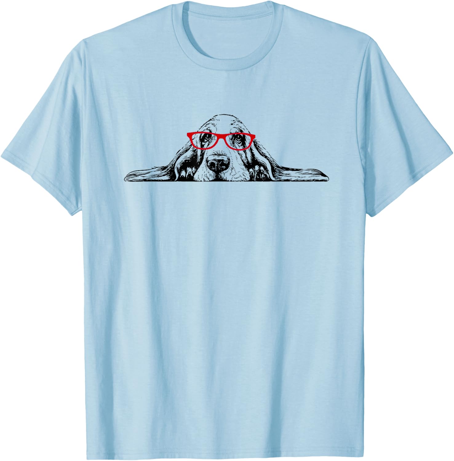 Red Glasses Basset Hound Lover T-Shirt - T-Shirt | Light Blue